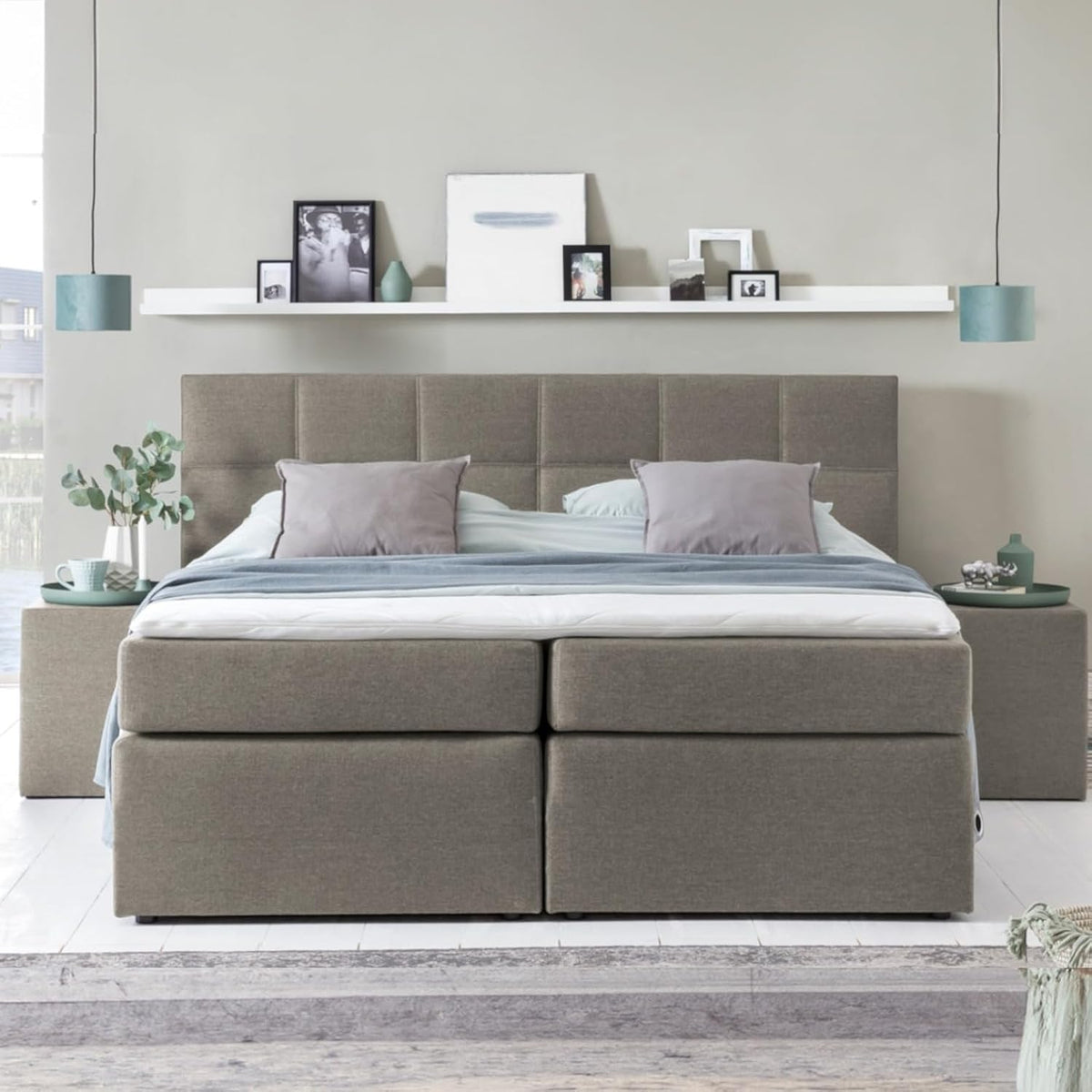 Boxspringbett 3F, Bea 160 × 200 cm Beige/Grau Härtegrad H2/H3, Furniture for Friends