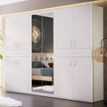 Kleiderschrank Serenade, 270, moderner Drehtürenschrank, 10-türig, 2 Schubladen, Kleiderstangen, Einlegeböden, Spiegel, Holzwerkstoff, Weiß, 269