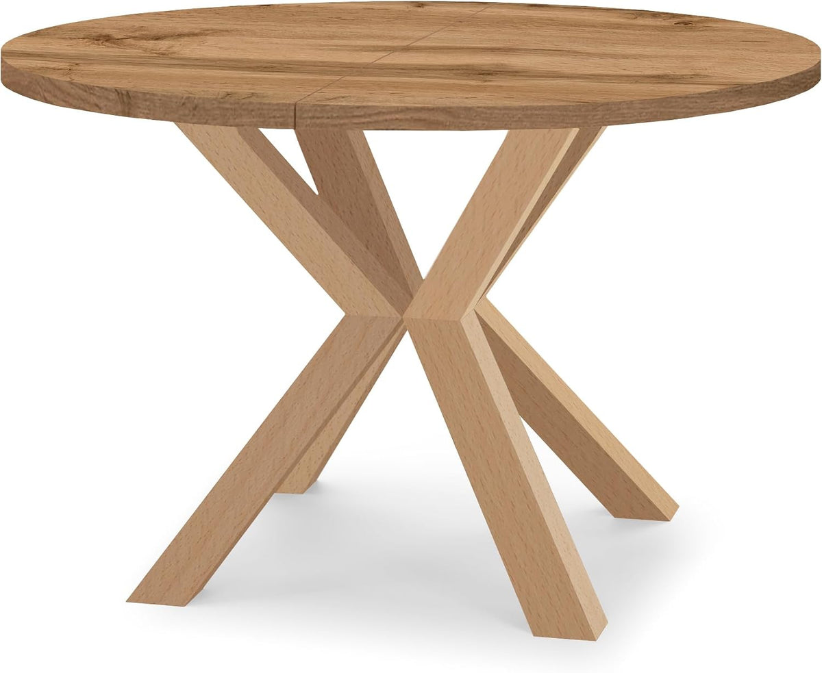 Esstisch, Runder Ausziehbarer Tisch für Esszimmer RAL mit Holzbeinen, Skandinavischer Stil, Durchmesser Varianten von : 90 bis 220 cm (Eiche Wotan