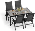 JUMMICO Essgruppe, Gartenmöbel Set, 4 stühle Klappbar mit 1 Tisch, 5-Fach Verstellbarer Aluminium Sessel und Einer Tischplatte in Holzoptik