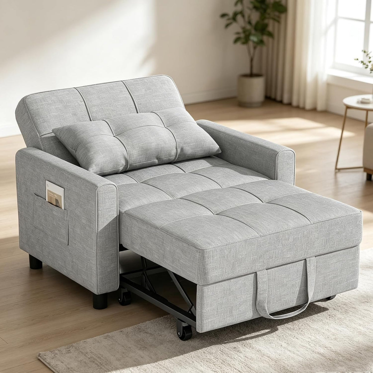 Relaxsessel, Schlafsessel mit Verstellbarer Rückenlehne, Fernsehsessel, Klappbares Schlafsofa, Schlafzimmer (Hellgrau), Bealife