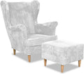Sessel Ohren, Cord mit Hocker, Modell Bonito, Skandinavisch, Für Wohnzimmer, Esszimmer, Schlafzimmer, Hellgrau, Family Meble