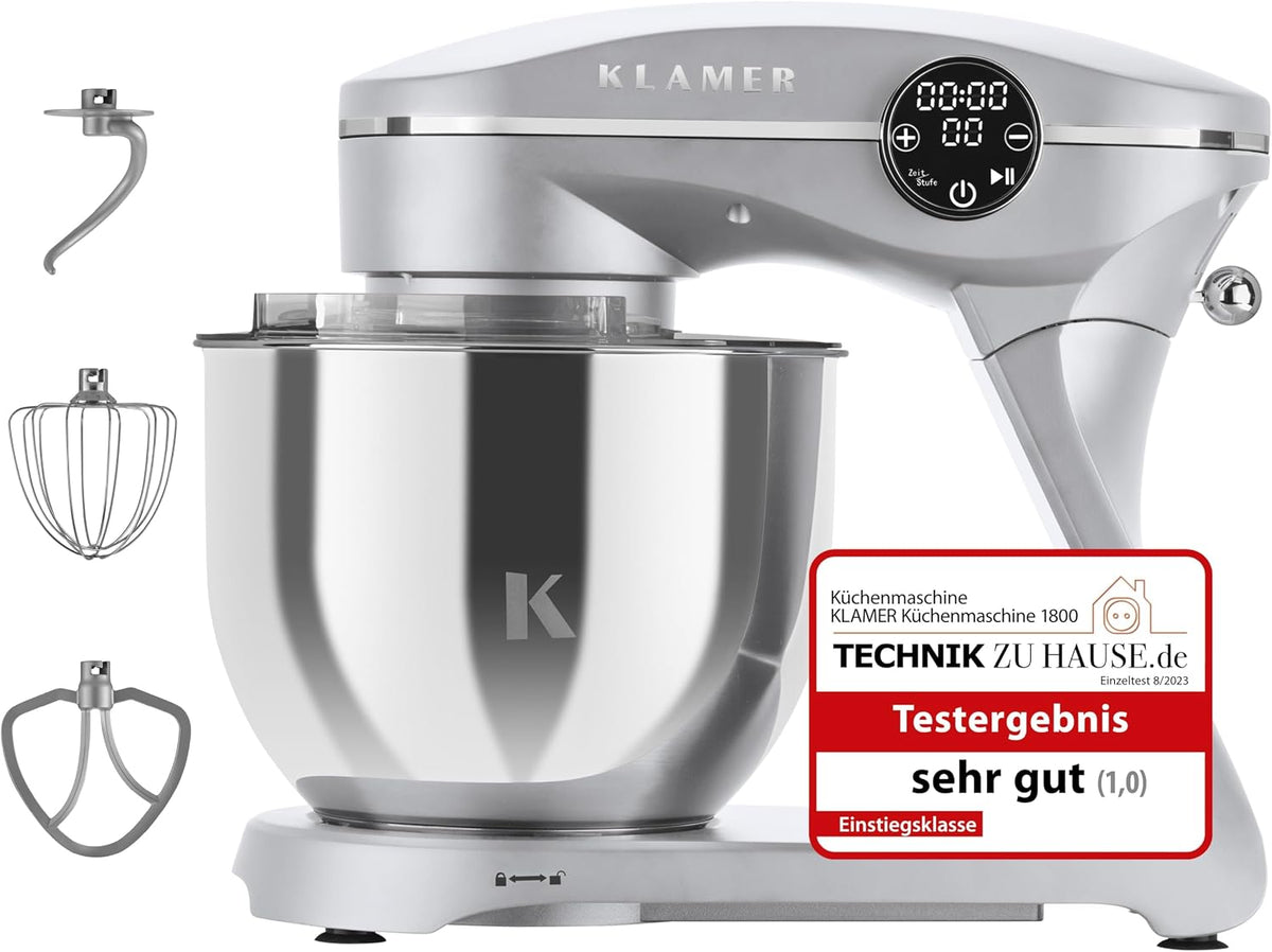KLAMER Küchenmaschine,   Küchenmaschine 1800W, Knetmaschine Brotteig mit 6L