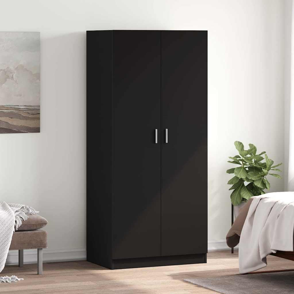 Kleiderschrank, mit 2 Türen Garderobenschrank Garderobe Schrank Dielenschrank Schlafzimmerschrank Schwarz 80 × 52 × 180 cm Holzwerkstoff, Willood