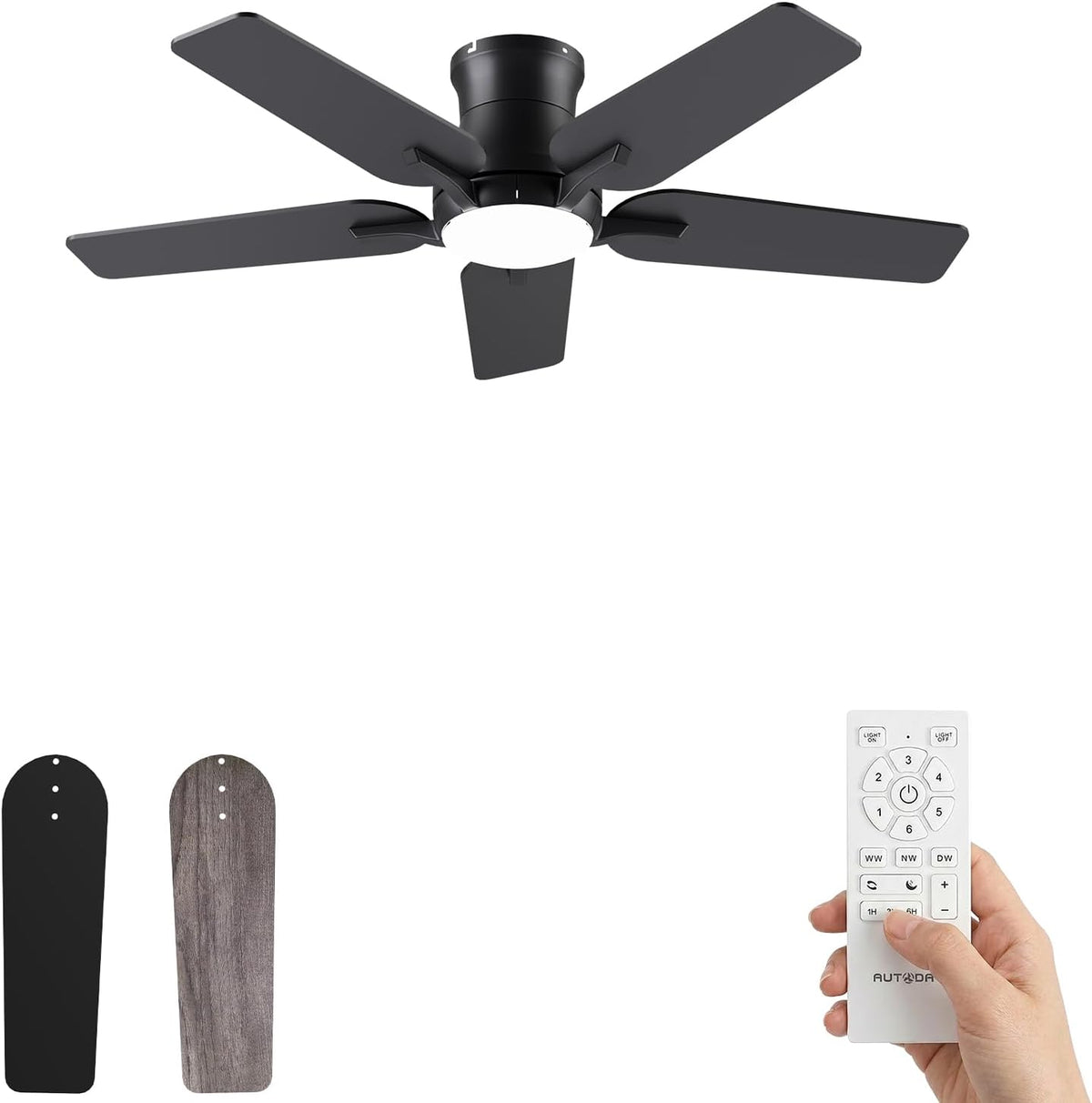 AUTODAY Deckenventilator mit Beleuchtung, 122cm Deckenventilatoren Schwarz Flach mit 5 Flügel
