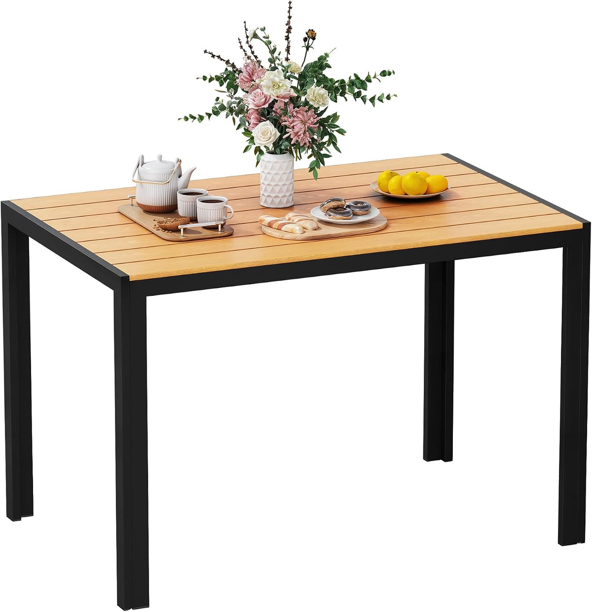 Esstisch 110×70 WPC Gartentisch Wetterfest cm Balkontisch Aluminium Rechteckiger Terrassentisch UV-beständig Gartenmöbel für Garten & Outdoor Moderner