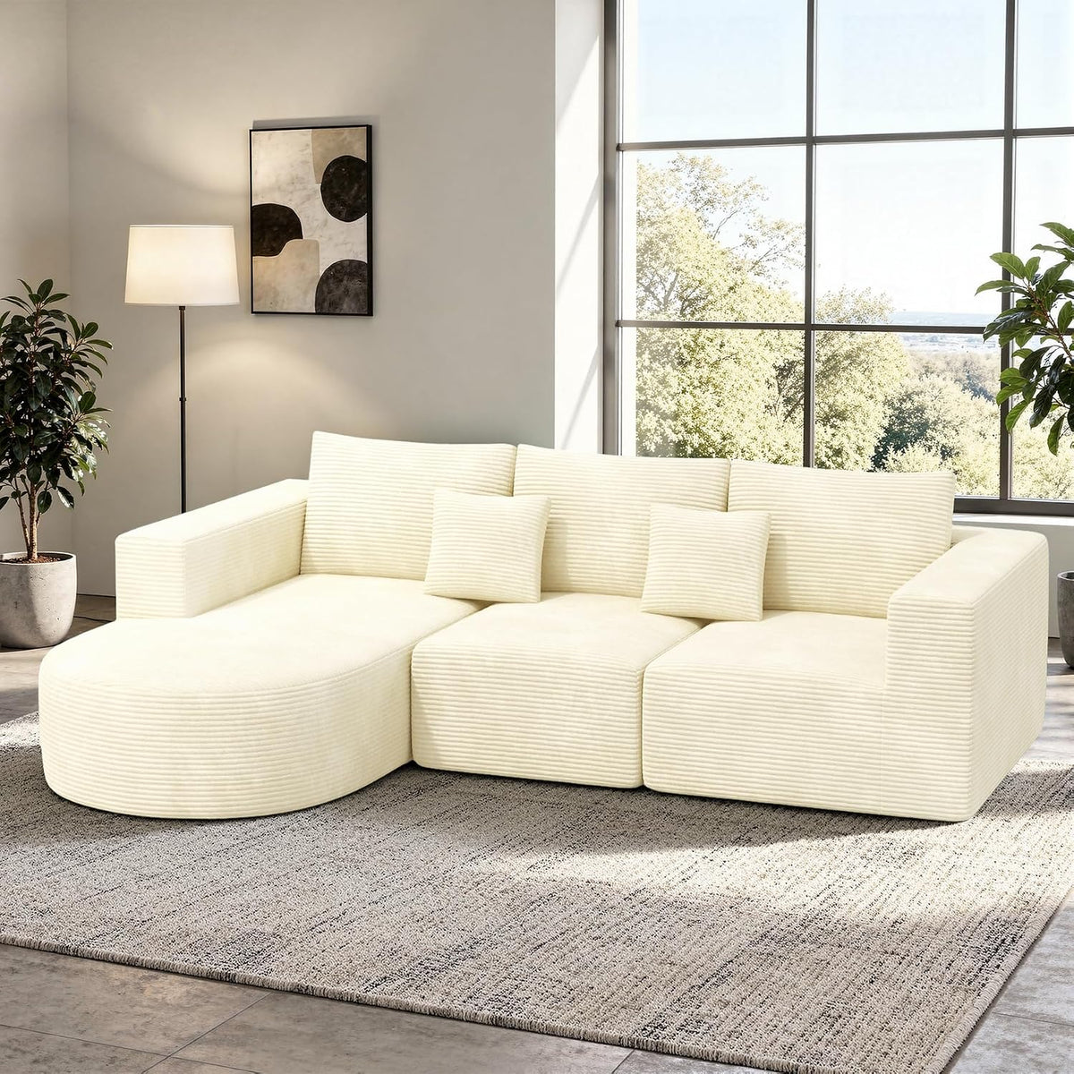 Sofa L Form Eck, mit Schlaffunktion 264cm Links-Chaise Beige, Hawthyhome