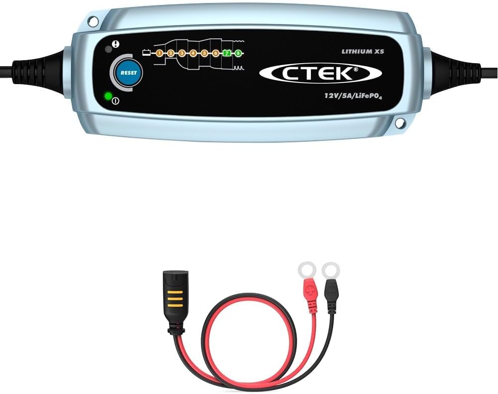 CTEK XS Lithium Multi-Funktions Batterie Ladegerät, Mit 8-Stufen Ladeprogramm, 12V 5 Amp & Comfort Connect Direct Connect Adapter (M8 Muttern)