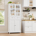 Sideboard, Küchenschrank, 180 cm Buffetschrank Vorratsschrank, 2 Glastüren, Weiß, HOCSOK