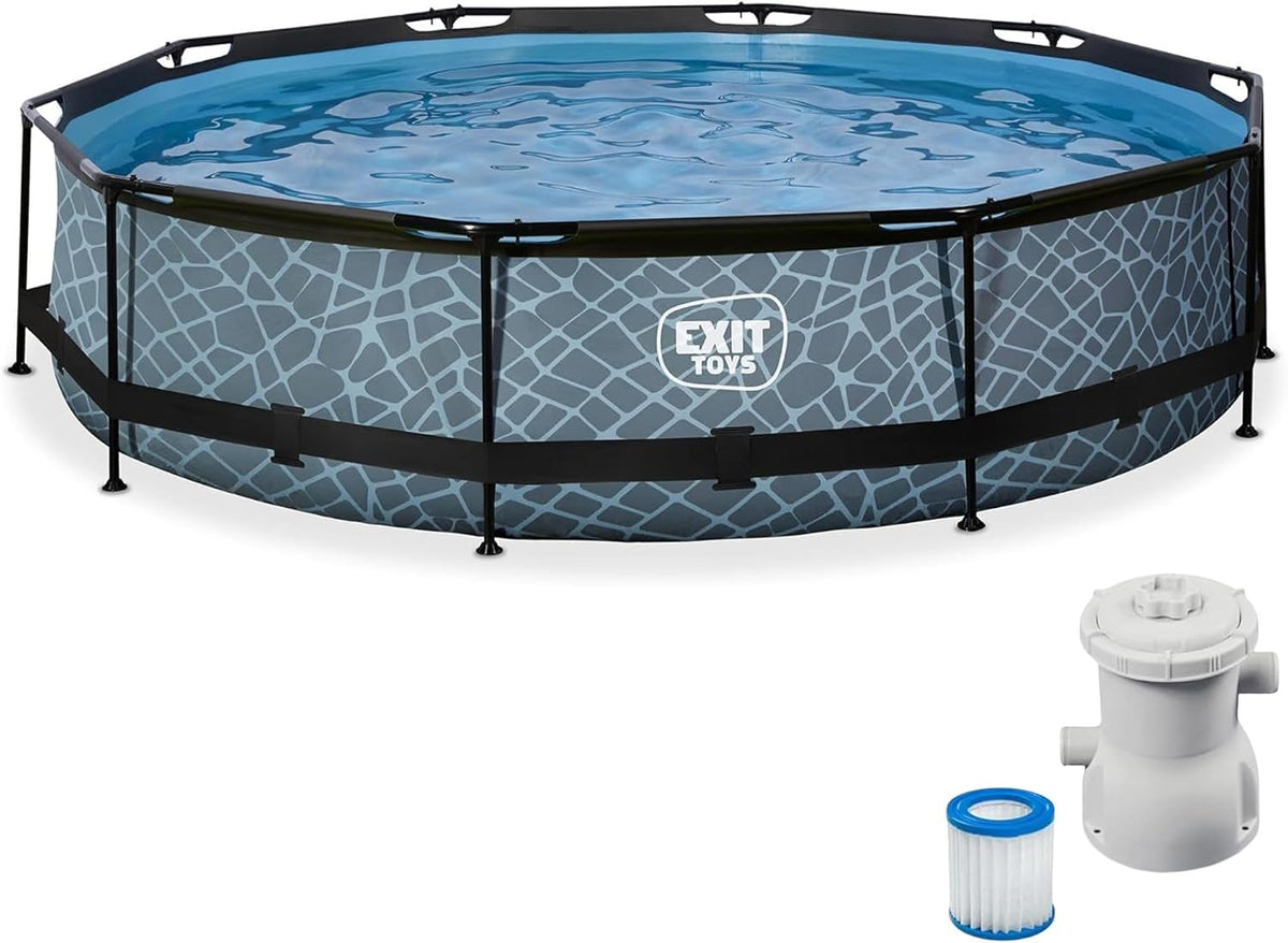 EXIT TOYS Stahlrahmenpool, Wood Pool ø360x76cm mit Filterpumpe
