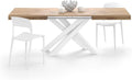 Esstisch Ausziehbarer, Emma 140(220) × 90 cm, Rustikale Eiche mit Weißen gekreuzten Beinen, Made In Italy, MOBILI FIVER