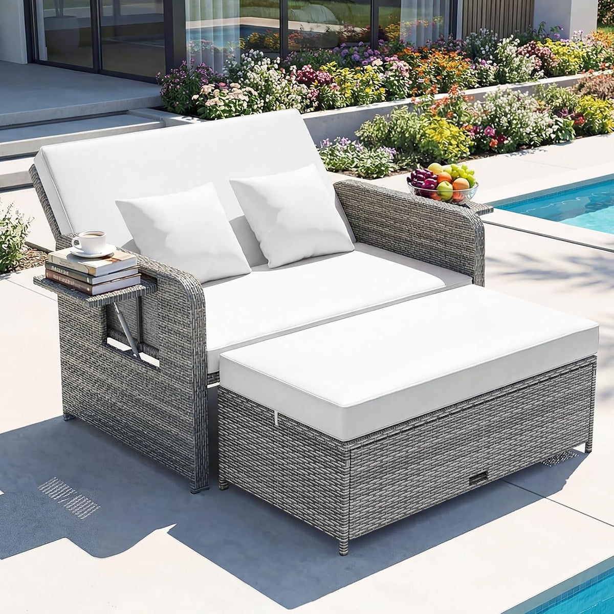 Sofa Lounge Möbel Outdoor Garten, mit Liegefunktion, Gartenlounge, GIANTEX