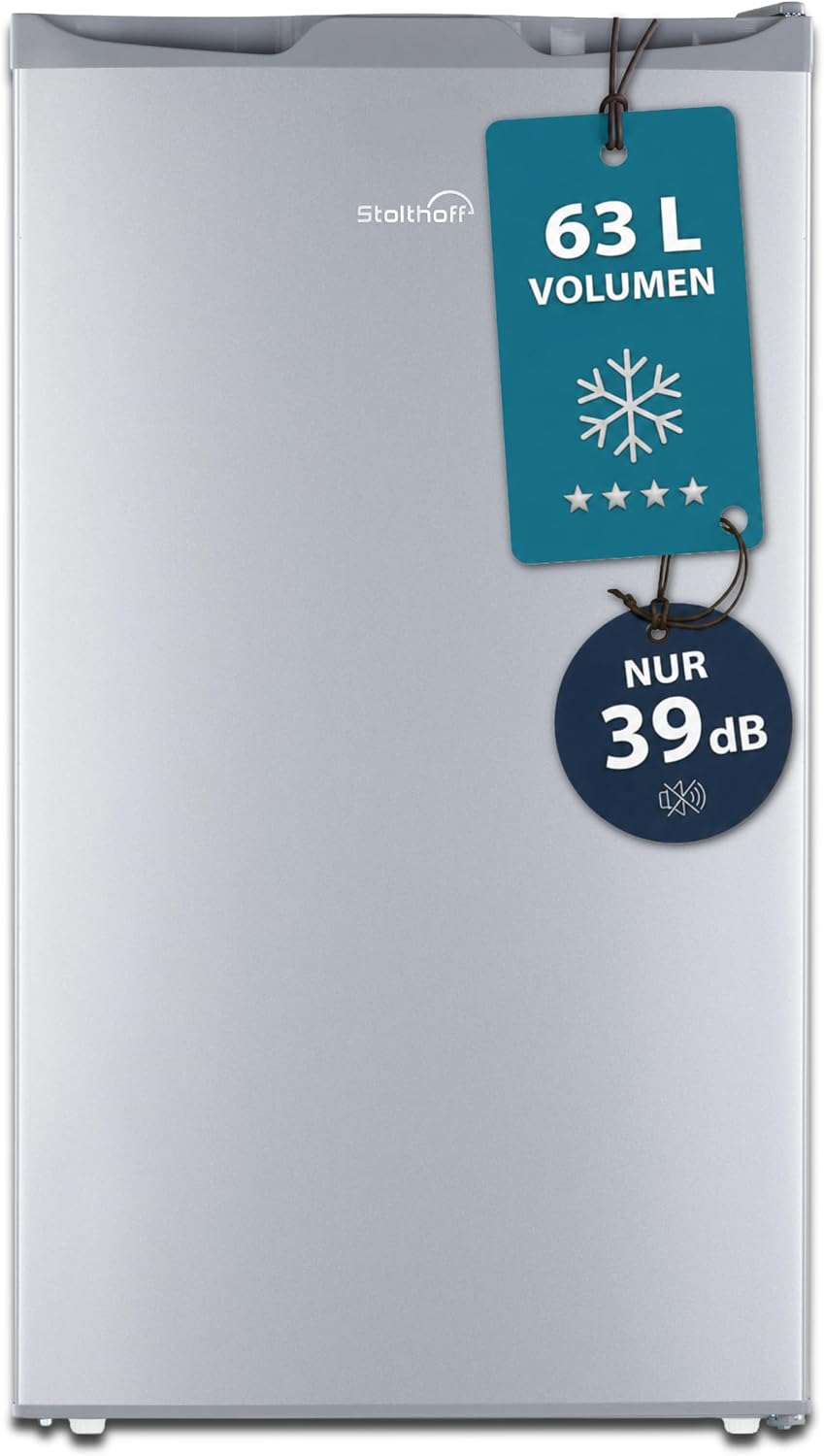Mini-Gefrierschrank, Gefrierschrank klein 63L, Glasablage, 4 Sterne Tiefkühlschrank bis -18 °C, leise 39 dB, Türanschlag wechselbar, freistehend
