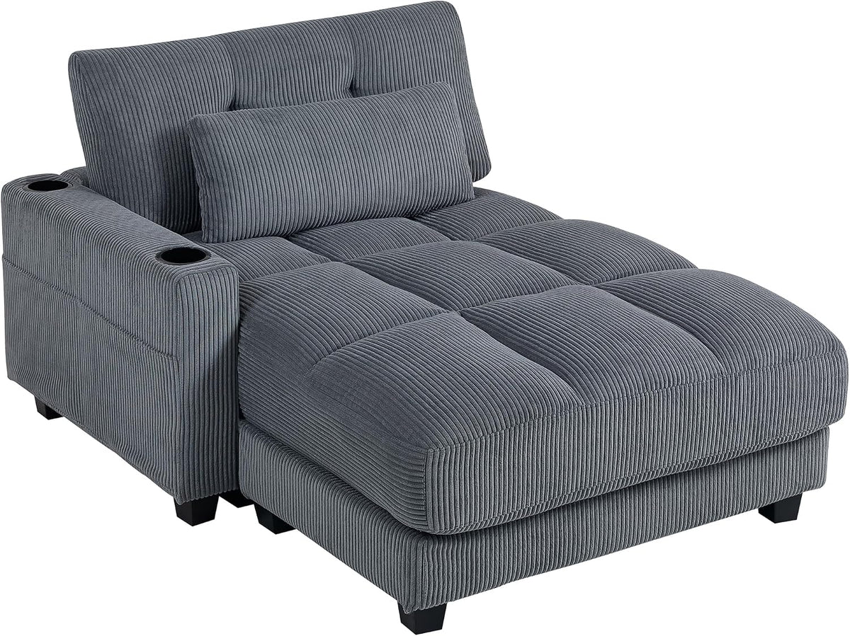 Sofa 2 Chaiselongue Sitzer Schlaf, Cord-Optik 114 × 147 cm Dunkelgrau, HOMCOM