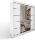 Kleiderschrank ML C5 Schiebetüren, 150 × 200 × 58 cm mit Spiegel - Schlafzimmermöbel, Aufbewahrung - Mehrzweckschrank - Farbe: Weiß - 2 Schiebetüren