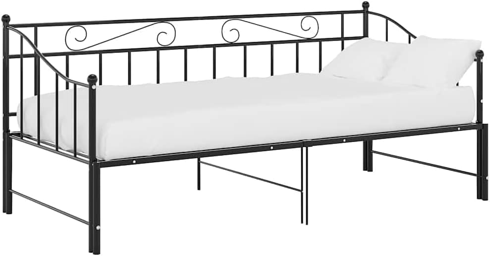 Bettgestell Ausziehbett Sofabett Ausziehsofa, Tagesbett Schlafsofa Gästebett Bett Metallbett Bettsofa Couch Sofa Schwarz Metall 90 × 200cm, vidaXL