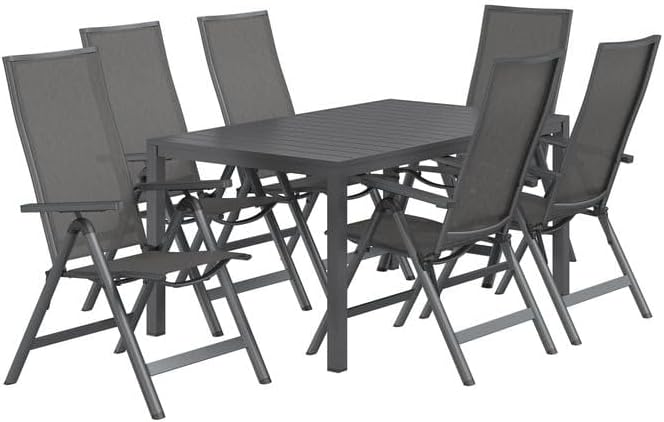 OUTLIV Essgruppe, . Jacob Gartenmöbel-Set, 7-teilig, 155x90x73cm, Dunkelgrau