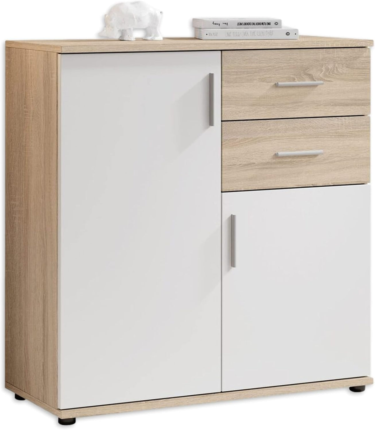 Kommode BOBBY, in Eiche Sonoma Optik, weiß - Modernes Sideboard mit viel Stauraum für Ihren Wohnbereich - 80 × 82 × 35 cm (B/H/T), Stella Trading