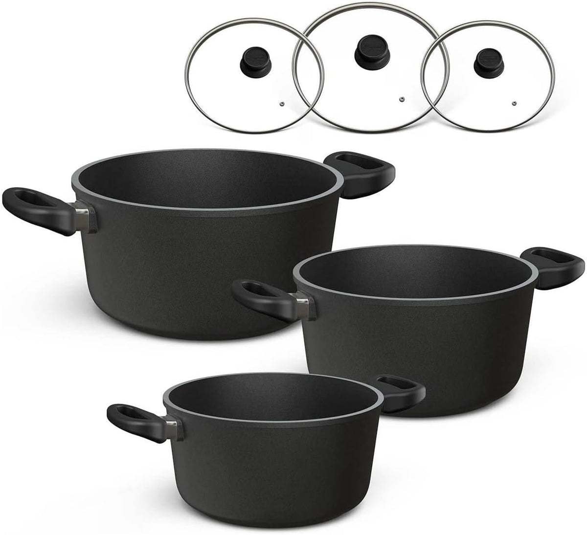 Hoffmann Kochtopfset, Topfset Induktion mit Glasdeckel, 6-teilig I Set alle Herdarten auch Induktion I Töpfe Made in Germany 100% verzugsfrei