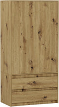 Kleiderschrank, Artisan Eiche 90 × 51 × 180 cm, Schrank mit 2 Türen, 4 Regalfächern & 2 Schubladen, modernes Design für Schlafzimmer