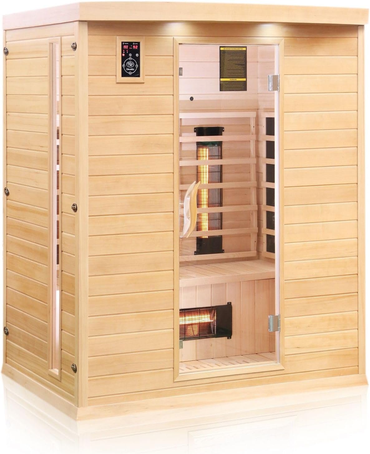 Dewello Saunen, ® Infrarotkabine Infrarotsauna Pierson 160x105 für 2-3 Personen aus Hemlock Holz mit Vollspektrumstrahler, Bodenstrahler