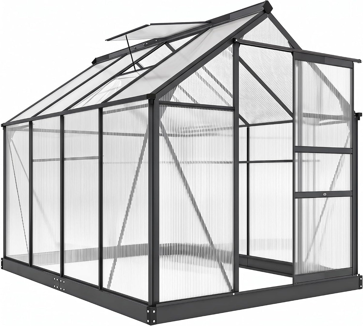 Outsunny Gewächshaus, Aluminium mit Dachfenster 190 × 252 × 201cm Grau