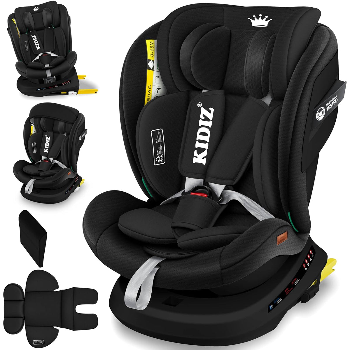 Kidiz Autositze, ® Autokindersitz mit Isofix i-Size R129 100-150cm bis 12 Jahre, mitwachsender Kindersitz, 5-Punkt-Gurt, höhenverstellbare Kopfstütze