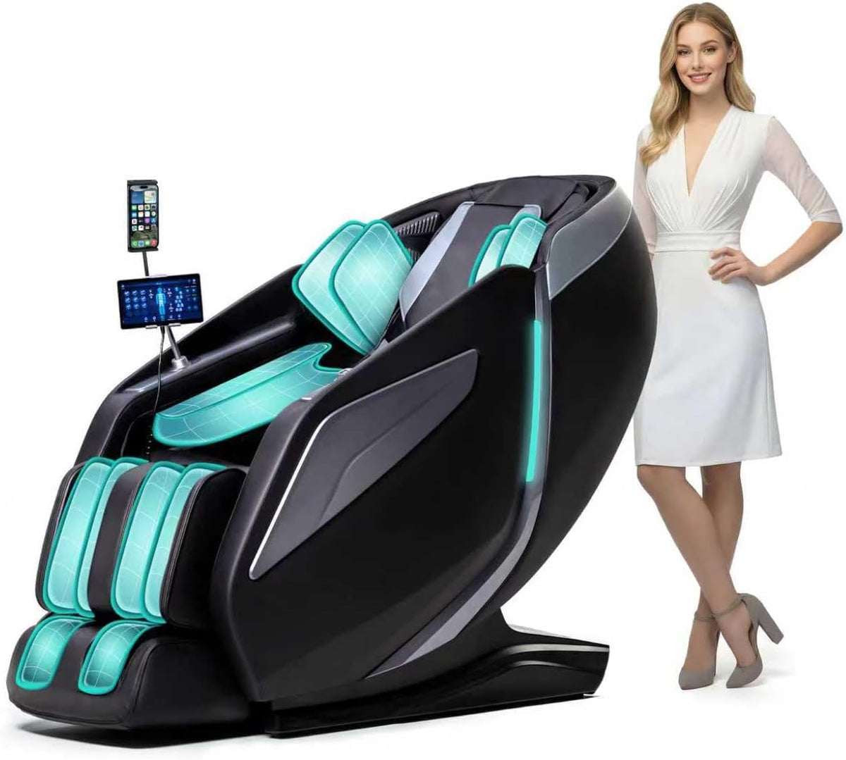 HealthRelife Massagestühle & Sitzauflagen, 4D Massagesessel mit App-Steuerung 42 Luftkissen AI Körperscan