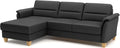 Ecksofa Leder-, Palera mit Longchair/Landhaus-Couch mit Federkern + massiven Holzfüßen/244 × 89 × 163/Leder Schwarz, CAVADORE