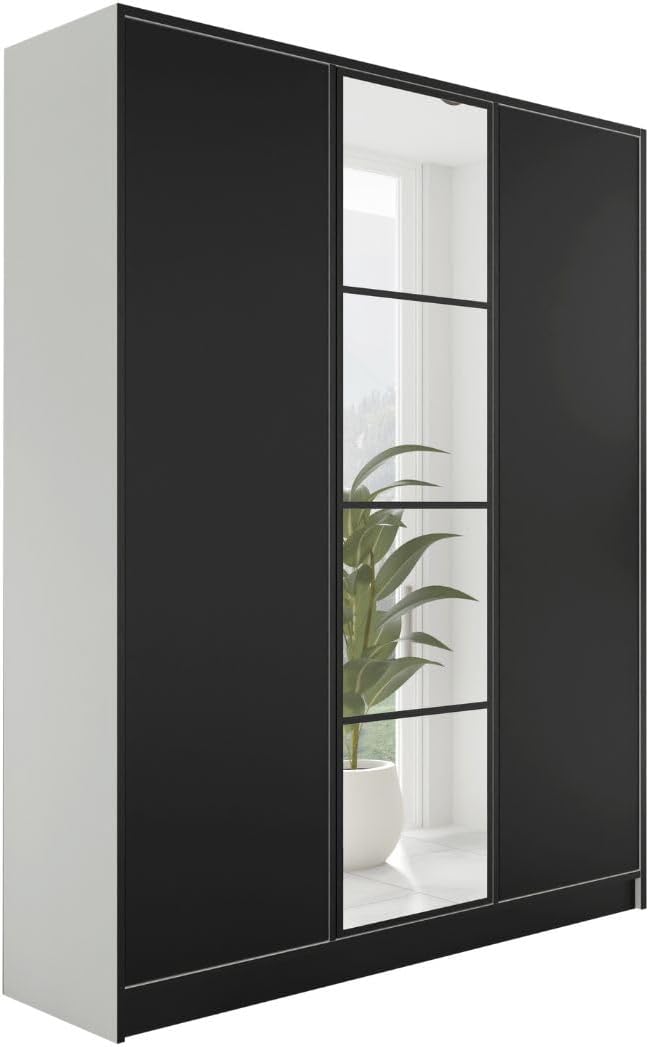 Kleiderschrank, mit Spiegel - Schrank Schlafzimmer - Garderobenschrank Flur - Ausziehbare Kleiderstange - Eden v4 - BxHxT 156