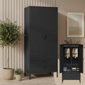 Kleiderschrank, Ituri Metallschrank 80 cm breit, Schwarz, mit 2 Schubladen, 6 Fächer, skølm