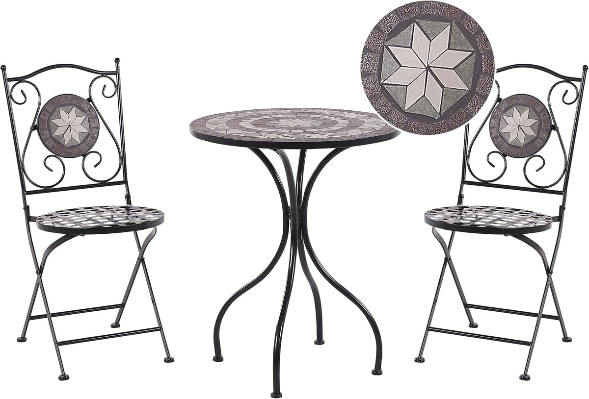 Tisch 3-teilig Balkonset Eisen schwarz Mosaik, mit 2 Stühlen klappbar Cariati, Beliani