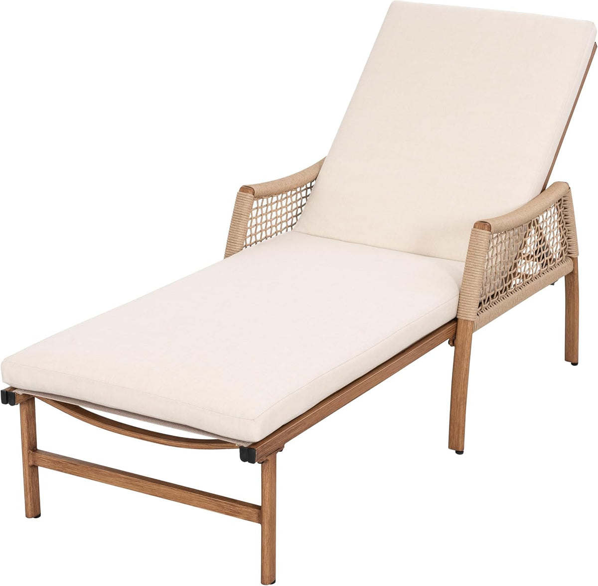 Terrassen Sitzmöbel, Sonnenliege Lounge mit Verstellbarer Rückenlehne & Kissen, Gartenliege mit Rattan Armlehnen