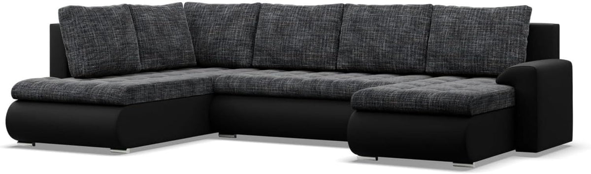 Sofa - Eck, mit Schlaffunktion und 3 Bettkasten FORESTA 300 × 89 × 200 (BxHxT) Dunkelgrau + Schwarz - Ottomane Links Eckcouch, Couch U Form