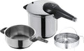 WMF Perfect Premium One Pot Schnellkochtopf, Set Induktion 3-teilig, Dampfkochtopf 6, 5l + 3l mit Einsatz-Set, Cromargan Edelstahl, 2 Kochstufen