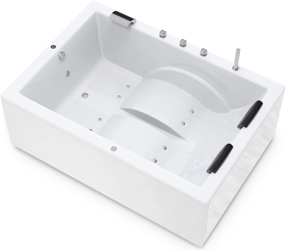 AQUADE 180x130 Marburg cm Whirlpool, Badewanne, Weiß, Rechteckig, 2 Personen, Acryl, Komplettset mit LED Beleuchtung, Armatur und Badekissen