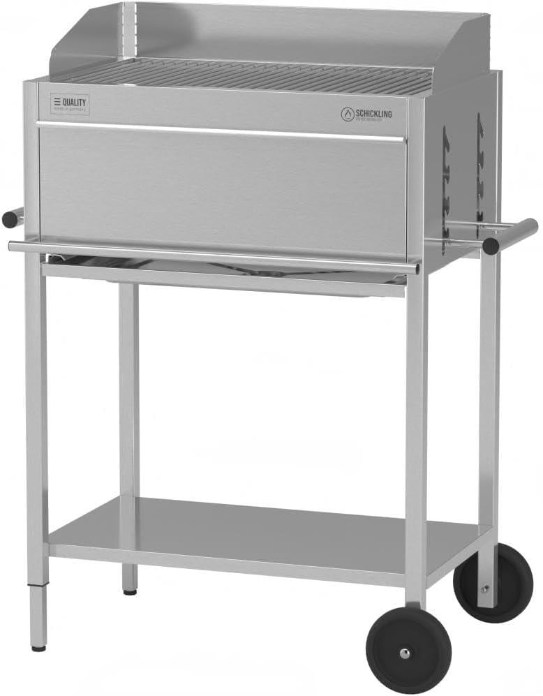 Schickling BBQ Holzkohlegrill 'Willy L - Basic' Grillwagen, Holzkohlengrill aus rostfreiem Edelstahl, Made in Germany: 5-fach höhenverstellbar