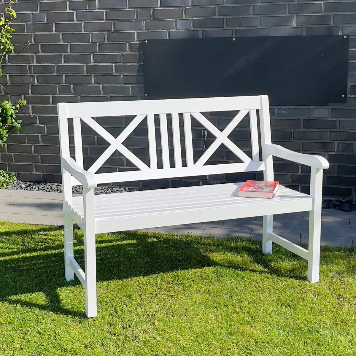 Sitzbank Gartenbank Bank Holzbank weiß, 2-Sitzer, metra