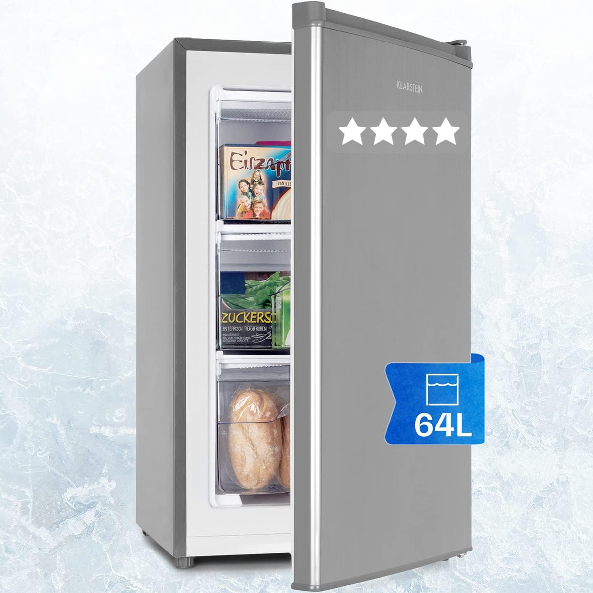 Mini-Gefrierschrank, Klein & Leise, Freistehender Gefrierschrank, 64L Kleiner Tiefkühlschrank mit Eiswürfelform & Eisschaber