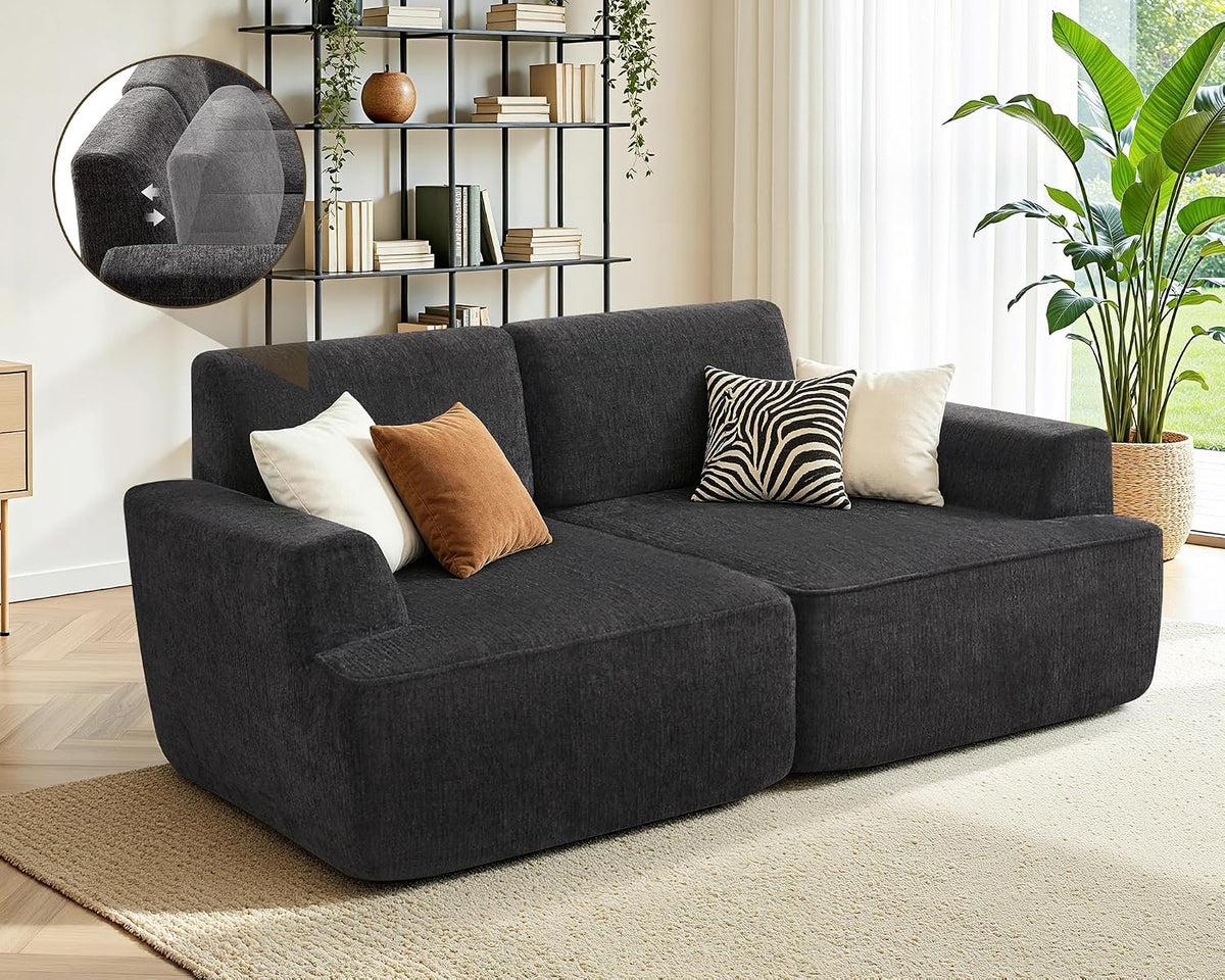 Sofa 204 2-3-Sitzer cm Chenille, Verstellbare Rückenlehne, Grau, LUXOAK