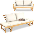 Sitzbank Gartenbank mit Liegefunktion Gartensofa mit klappbaren Seitenlehnen Balkonbank mit Auflagen, Outdoor aus Akazienholz, Loungesofa 3-Sitzer