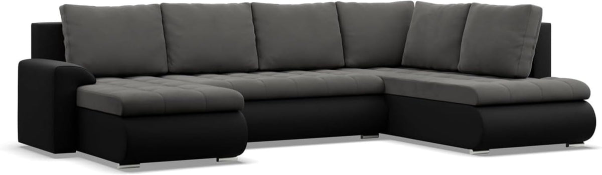 Sofa - Eck, mit Schlaffunktion und 3 Bettkasten FORESTA 300 × 89 × 200 (BxHxT) Dunkelgrau + Schwarz - Ottomane Rechts Eckcouch, Couch U Form