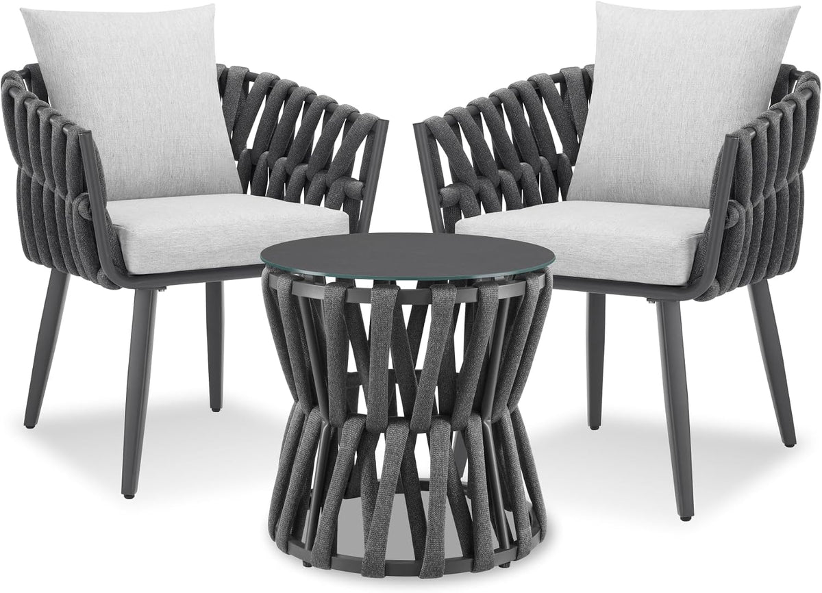 Gartenmöbel-Set ®, Lugano Rope-Design, Aluminiumgestell, Tisch 2 Stühle, Dicke Sitzpolster, Gartenlounge, Loungemöbel, Gartensitzgruppe