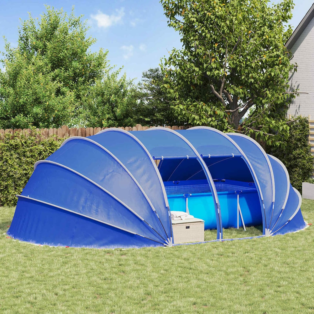 ChicAbode Gartenlauben, Poolzelt Kuppel Blau 538 x 440 x 204 cm Garten- und Terrassenzelt, wasserfeste Abdeckung für Pool, einfach aufzubauen