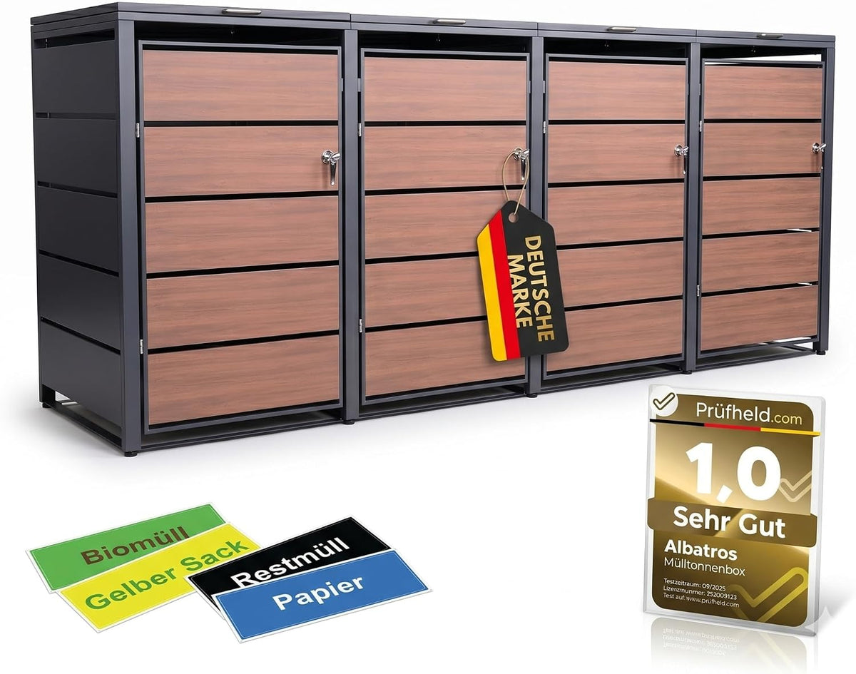 ALBATROS Mülltonnenbox,   Mülltonnenbox 4er Holzdekor , Metall, 120-240L