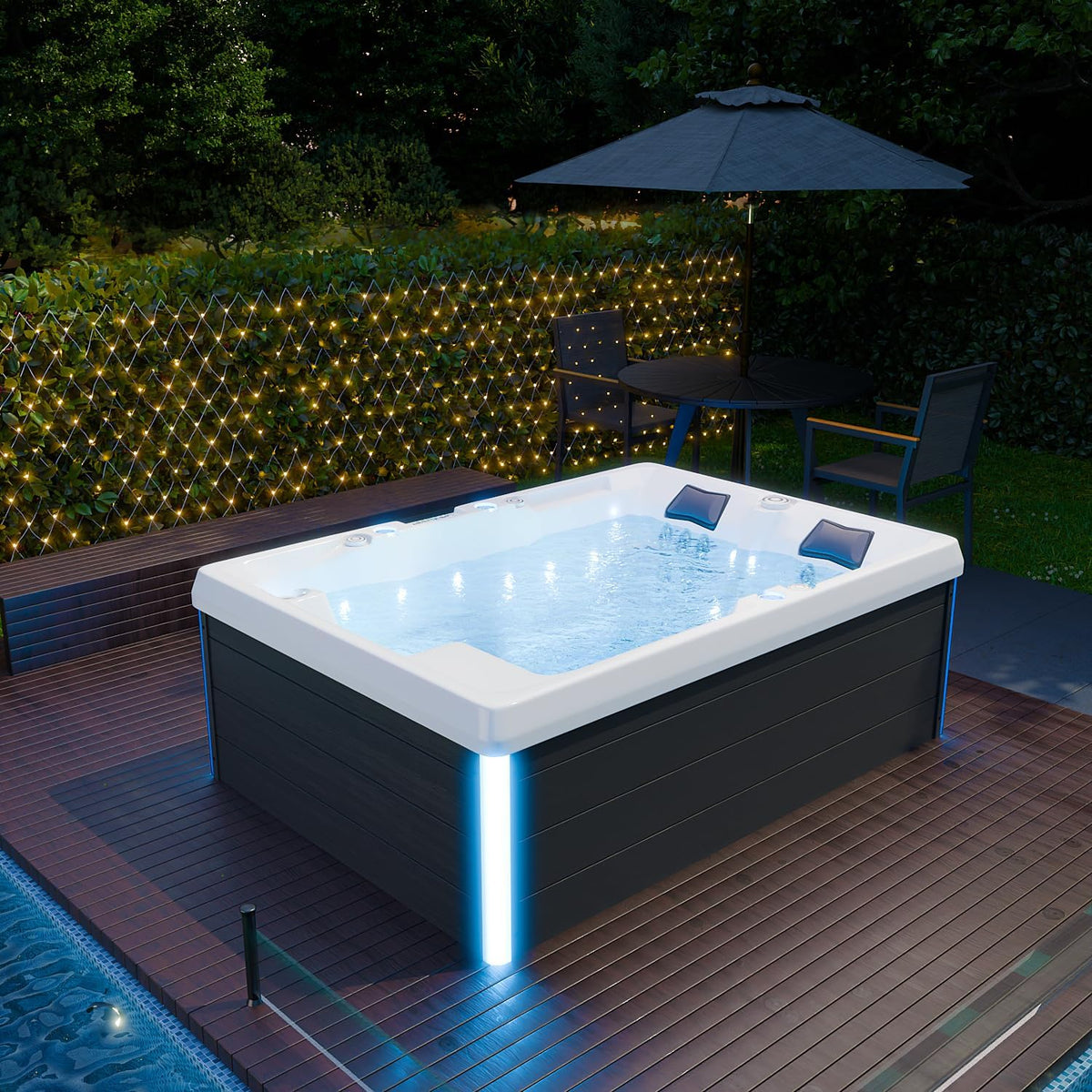 Tronitechnik Whirlpool-Badewanne, Outdoor Whirlpool Spa ELBA Außen Whirlpool weiß 210cm x 150cm mit Heizung, Hydromassage