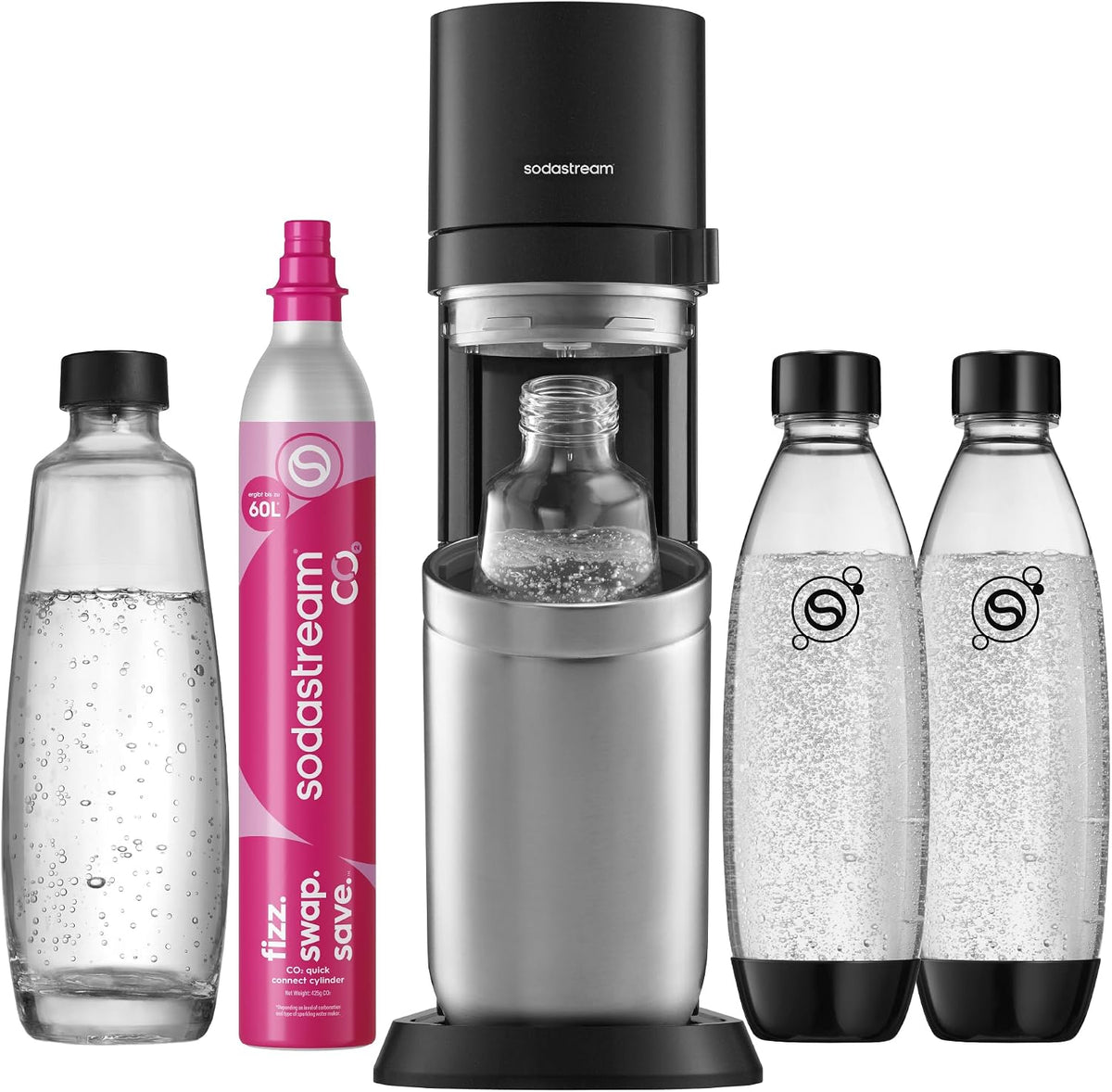 sodastream DUO Wassersprudler, 4 × 1L Sprudlerflaschen & CO2-Zylinder