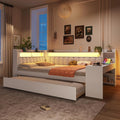 Bett Polster, Ausziehbar Schlafsofa 140 × 200 mit LED, USB-Anschlüssen, Schreibtisch, Tagesbett Ausziehbett mit Lattenrost