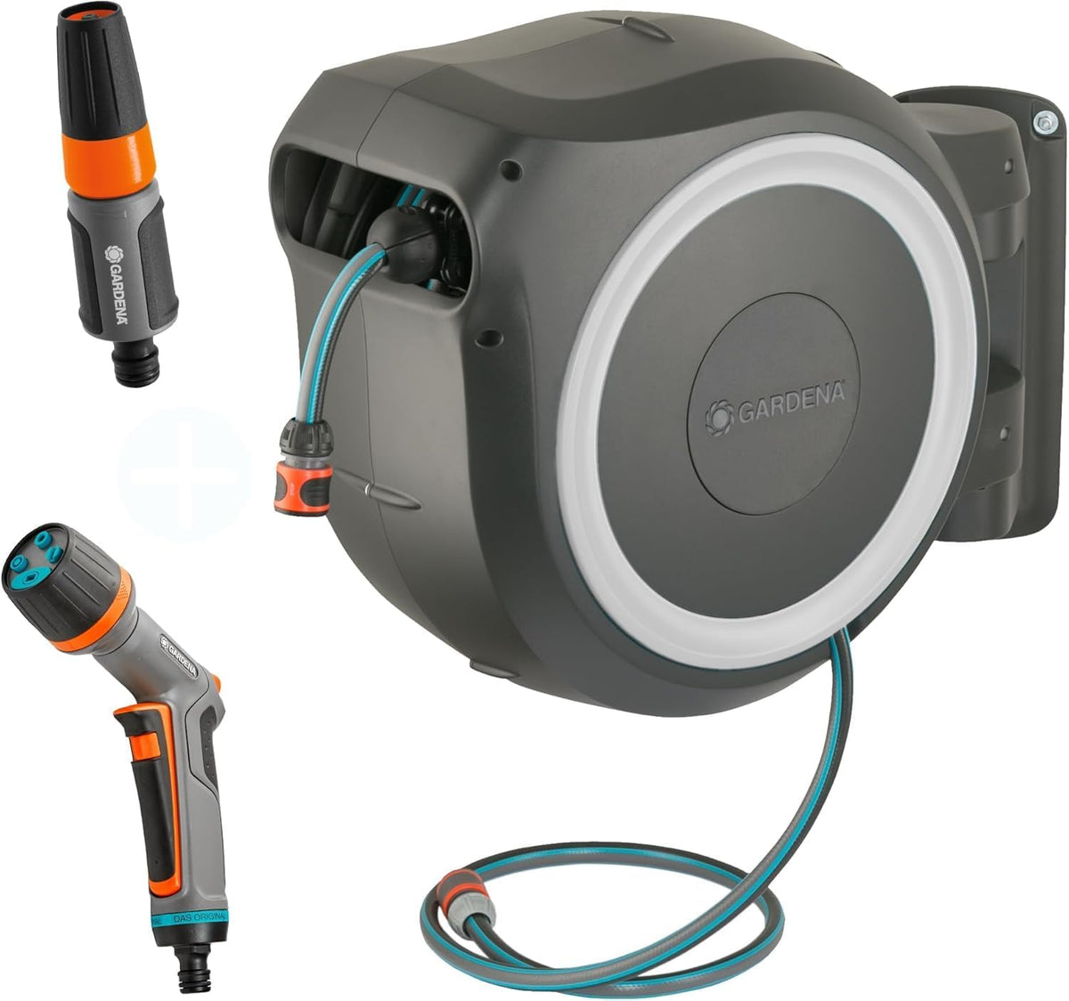 Gardena Schlauchhalter & -wagen, Wand-Schlauchbox RollUp L (weiß) 30 m exklusiv für Amazon: Schwenkbare Schlauchbox, integrierte Schlauchführung