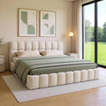 Bett Polster, Bubble Bett 140 × 200, Doppelbett Polsterbett 140 × 200 Beige, Jugendbett Flachbett Gästebett Bettgestell Mit Lattenrost Und Kopfteil